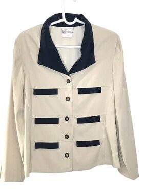 Tradition Cream & Navy Vintage Blazer Jacket Size 12 Nautical Career Chic